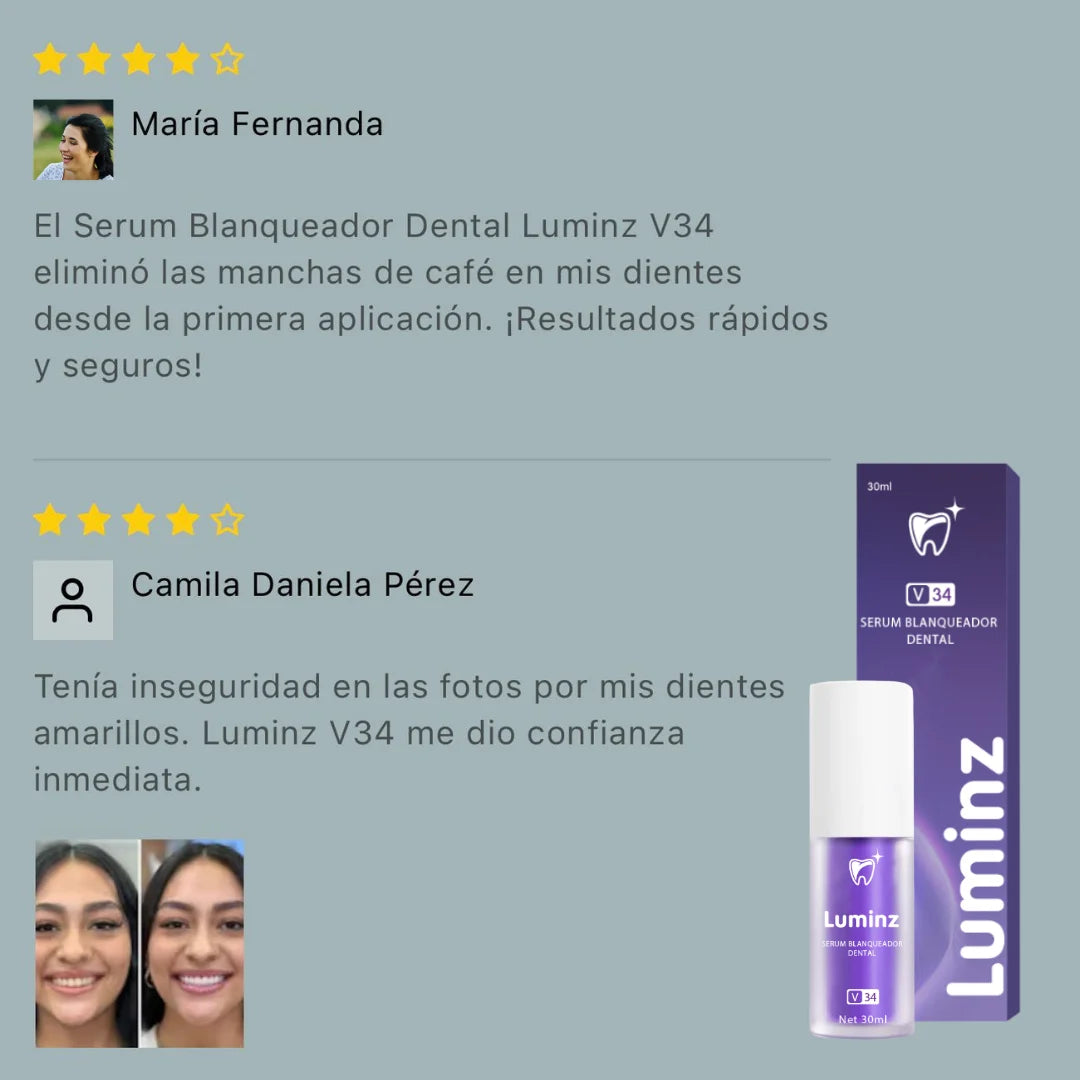 Serum Blanqueador Dental V34 LUMINZ - ¡Porque tu sonrisa es tu carta de presentación!
